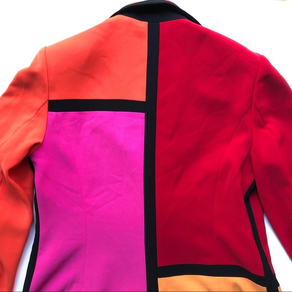 Vintage Sandra Blazer 90s Color Block Long Jacket Pink Orange Red Black - Picture 9 of 14